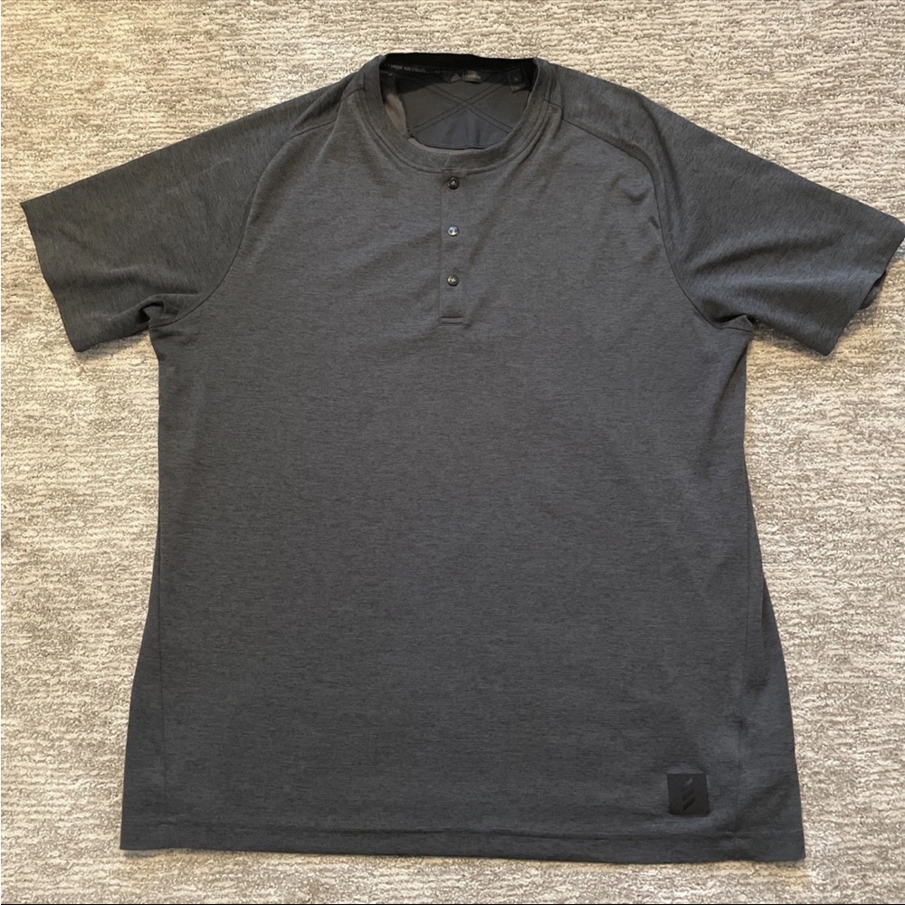 Adidas Adicross Shirt Mens Size XL Gray Performance Henley Snap Short Sleeve